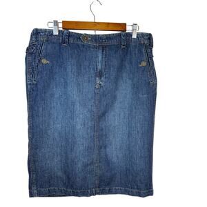 LAUREN JEANS CO Denim Skirt Pockets Button Accents Cotton/Linen Women’s Sz 12